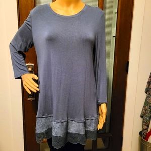 LOGO by Lori Goldstein (QVC) 3/4 Sleeve Tunic Top w/ Woven and Lace